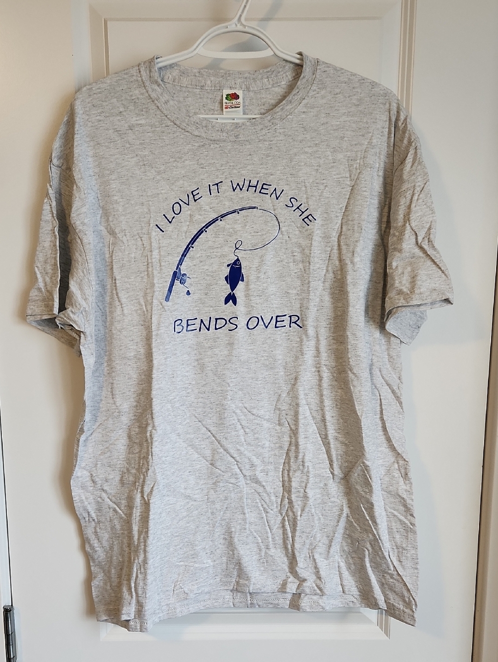 Fruit of the Loom Men’s Heather Gray Graphic Tee - Fishing Design